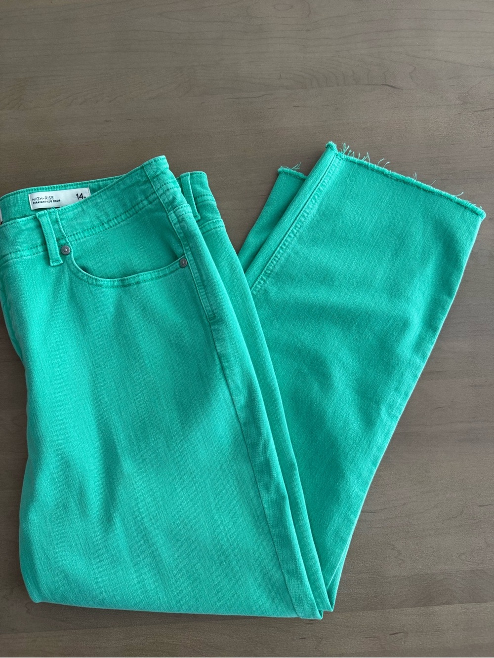 Women's J Jill High Rise Straight Leg Crop Green Stretch Denim Jeans NWT